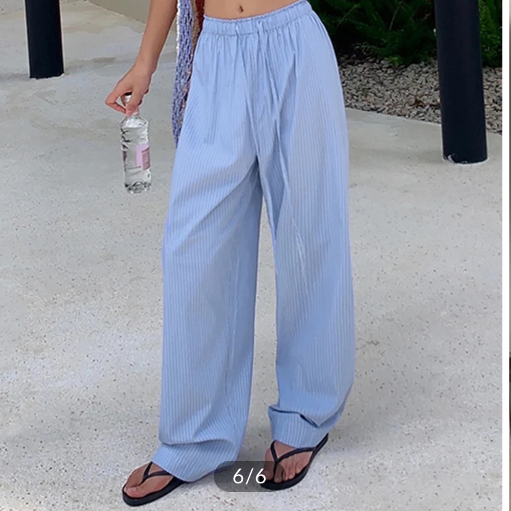 Pinstripe Draw String Wide Leg Pants